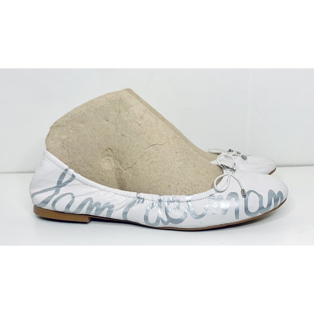 Sam Edelman Ballet Flats Elastic Back White & Silver Flexible Shoes Women’s 9 M